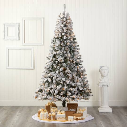 8ft. Pre-Lit Flocked West Virginia Fir Artificial Christmas Tree, Clear LED Lights